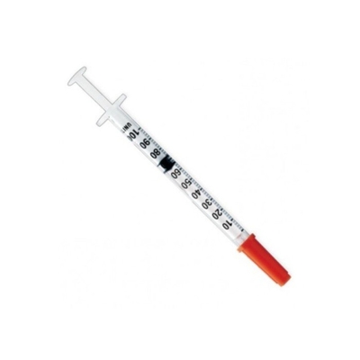Seringue colorée stérile médicale jetable d'insuline avec le chapeau et l'aiguille oranges